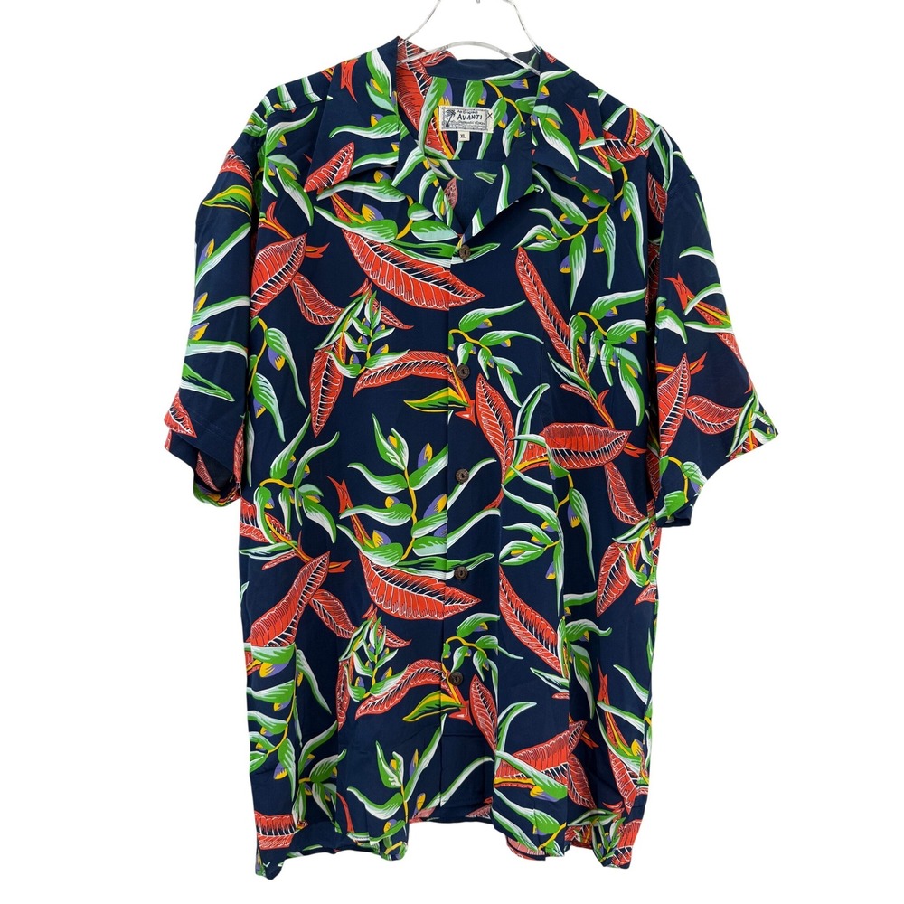 Avanti Authentic HAWAIIAN 100% Silk Shirt XL Bird of Paradise LOOP COLLAR Y2K